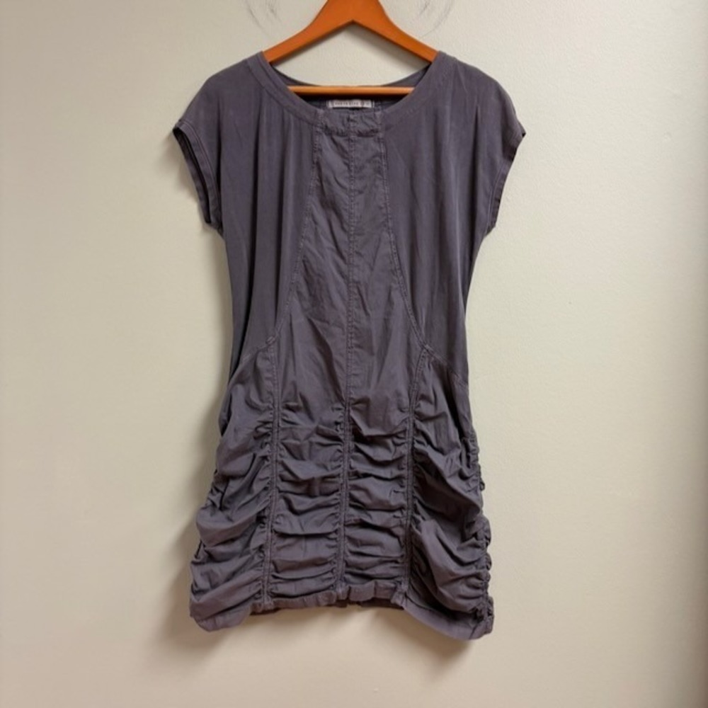 XCVI Wearables Aviana Ruched Dress Size L Gray Faded Mixed Travel Lagenlook Chic